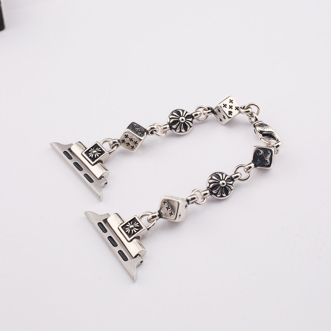 Chrome heart cross flower ball dice watch strap