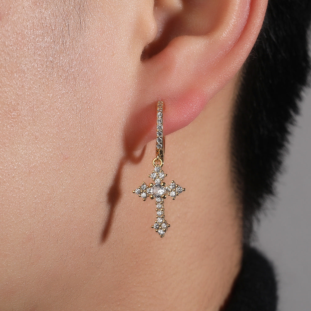 Hip-hop cubic zirconia cross earrings