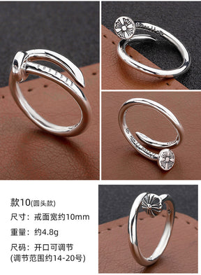 S925 sterling silver chrome hearts cross flower retro open ring