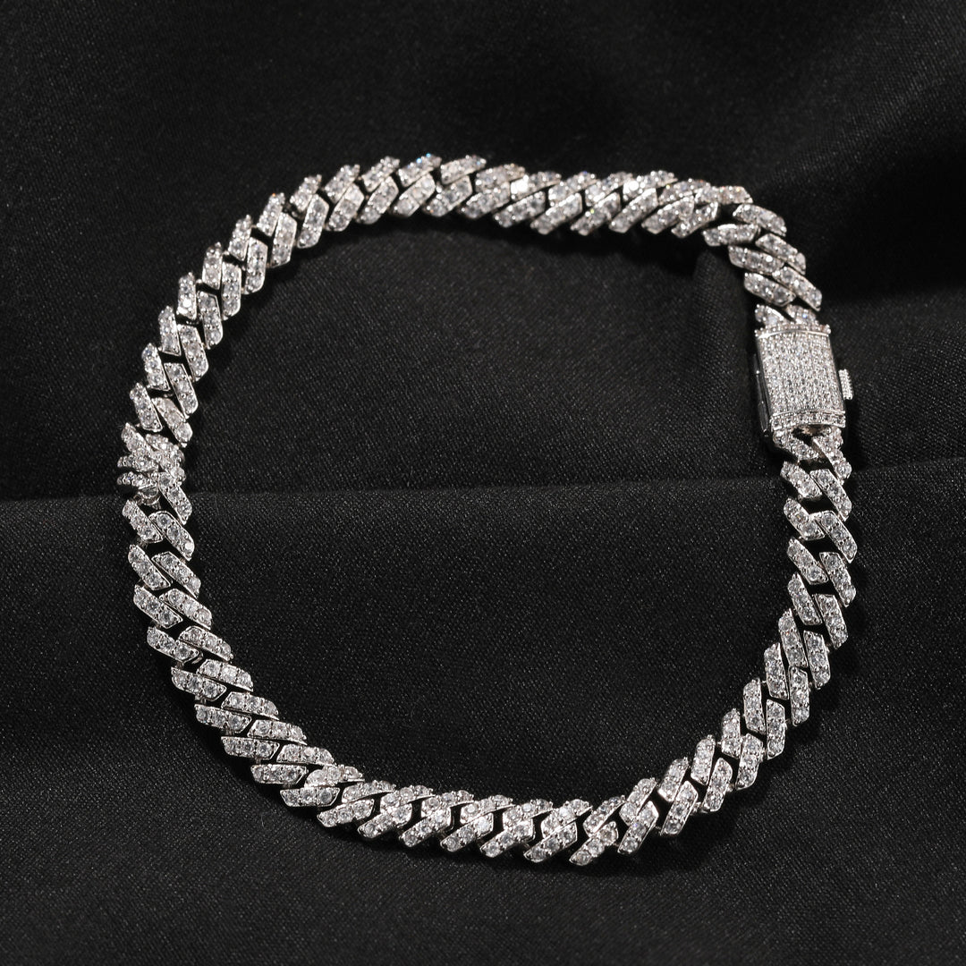 6mm Rhombus-Link Cuban Bracelet with Diamond Accents