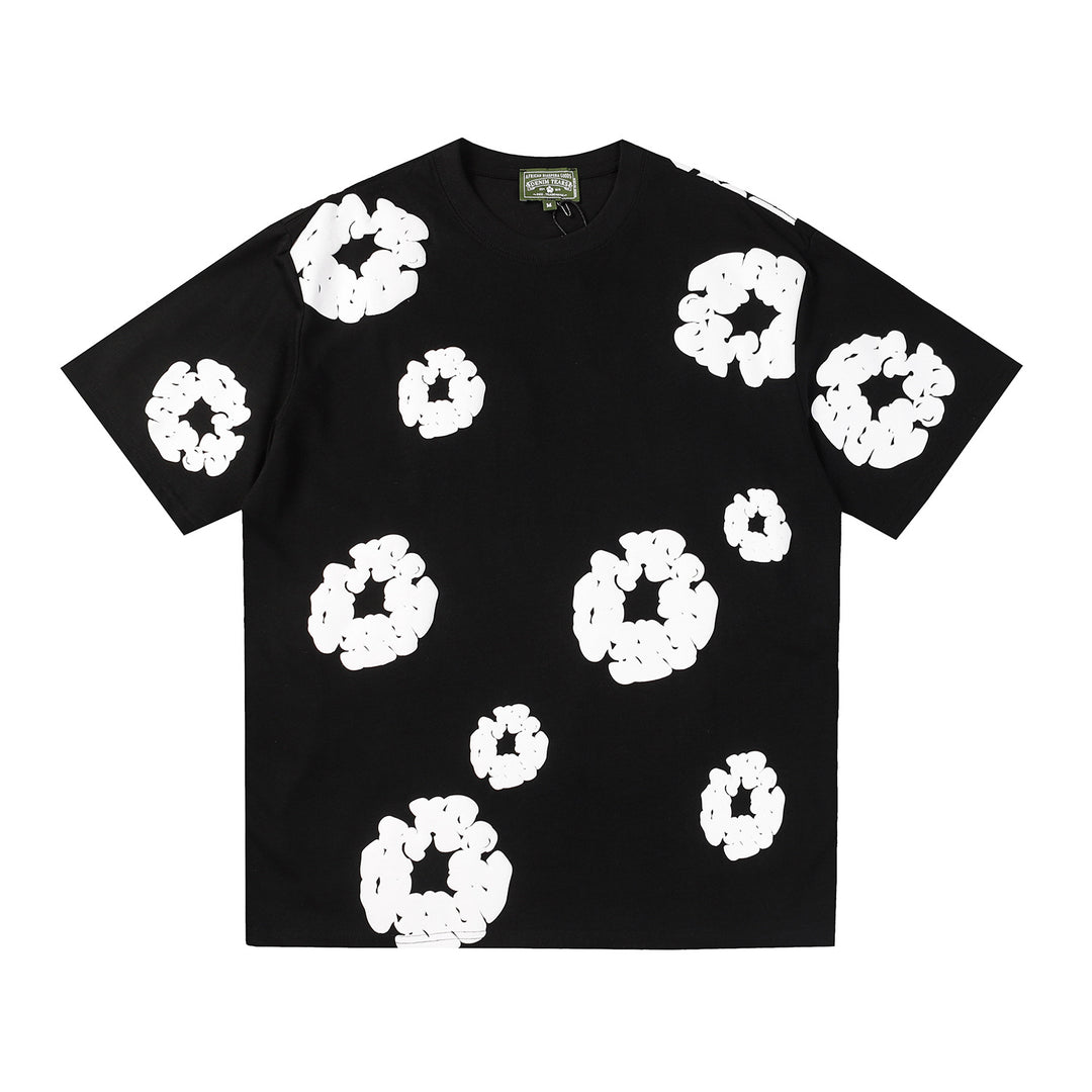 Foamed Kapok Flower Loose-Fitting Short-Sleeved Shorts