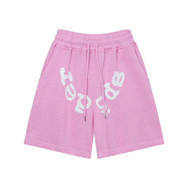 Sp5de five-inch shorts with full-on rhinestone hot-fix design