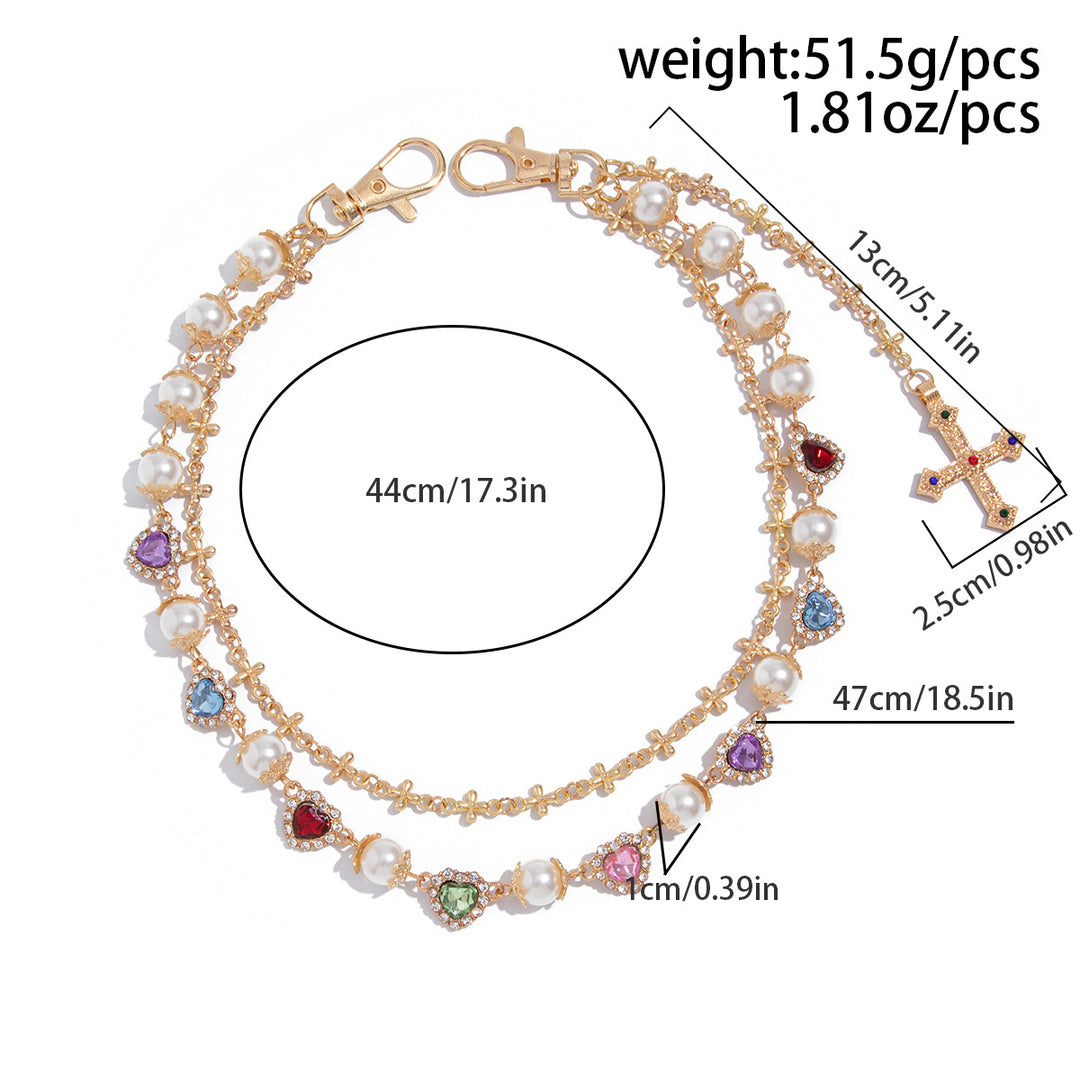 Pearl, Multi-Gemstone, Cross & Floral Pant Chain