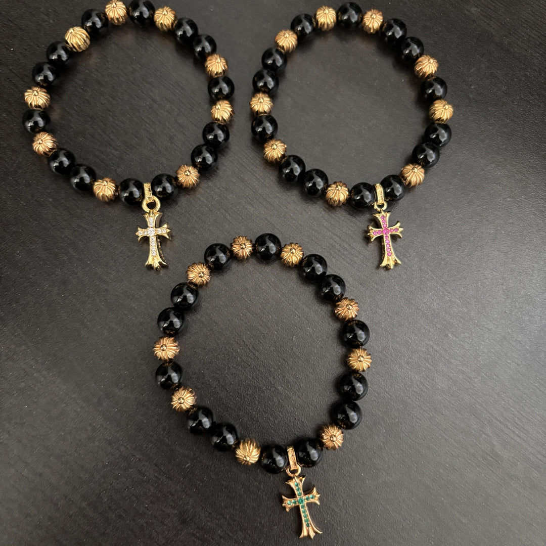 Chrome Hearts Gold Diamond Cross Bracelet