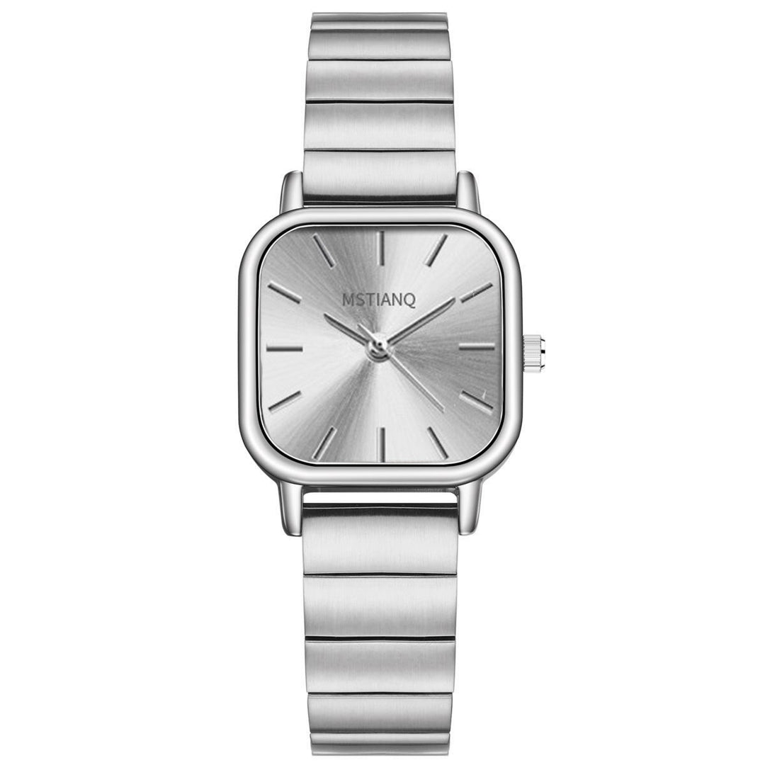 Collegiate-Style Square Watch with Bamboo-Texture & Sunray Dial