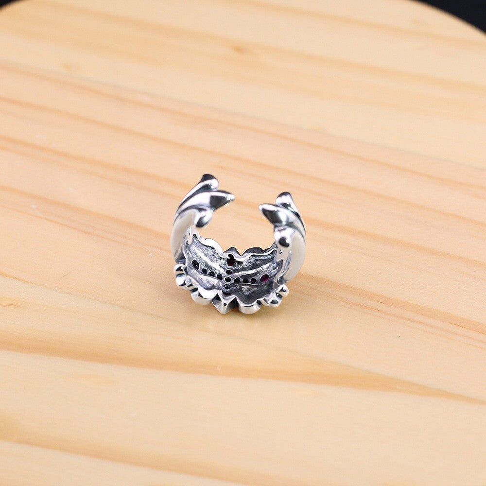Rose red diamond cross flower open ring