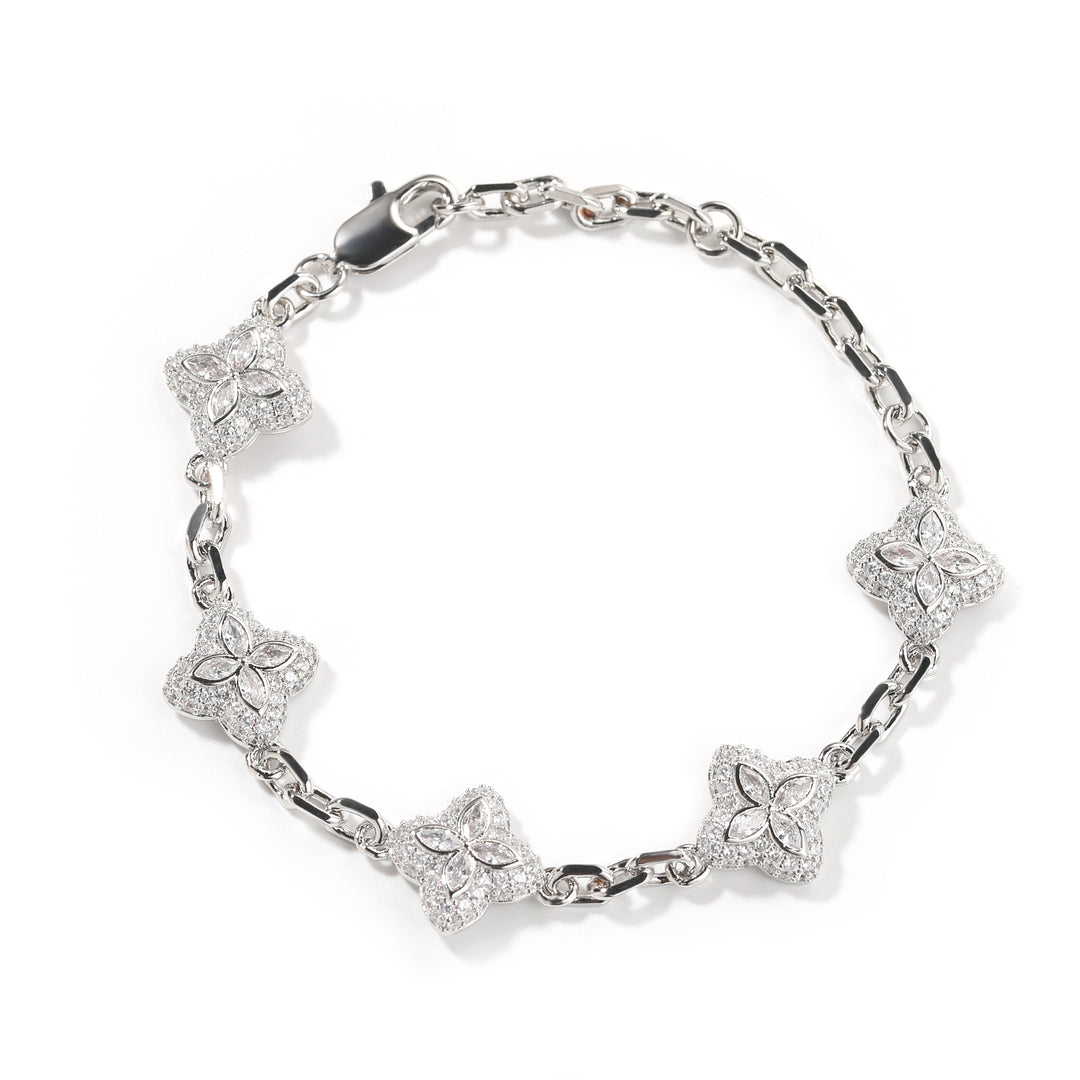 Full-Pavé Lucky Four-Leaf Clover Bracelet Necklace