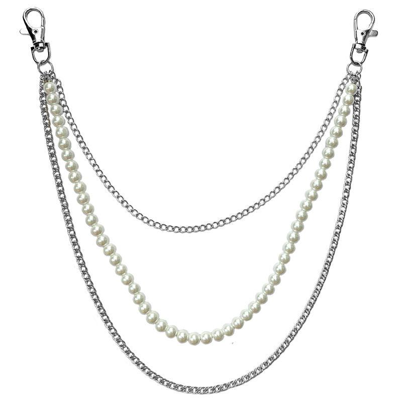 Metal pearl three-layer chain