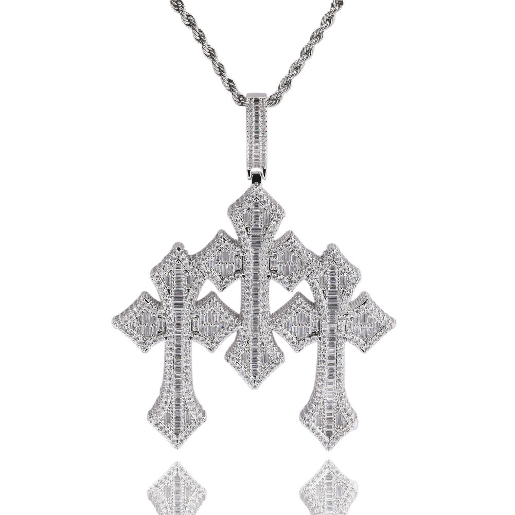 Retro Cross Square Zircon Inlay Necklace