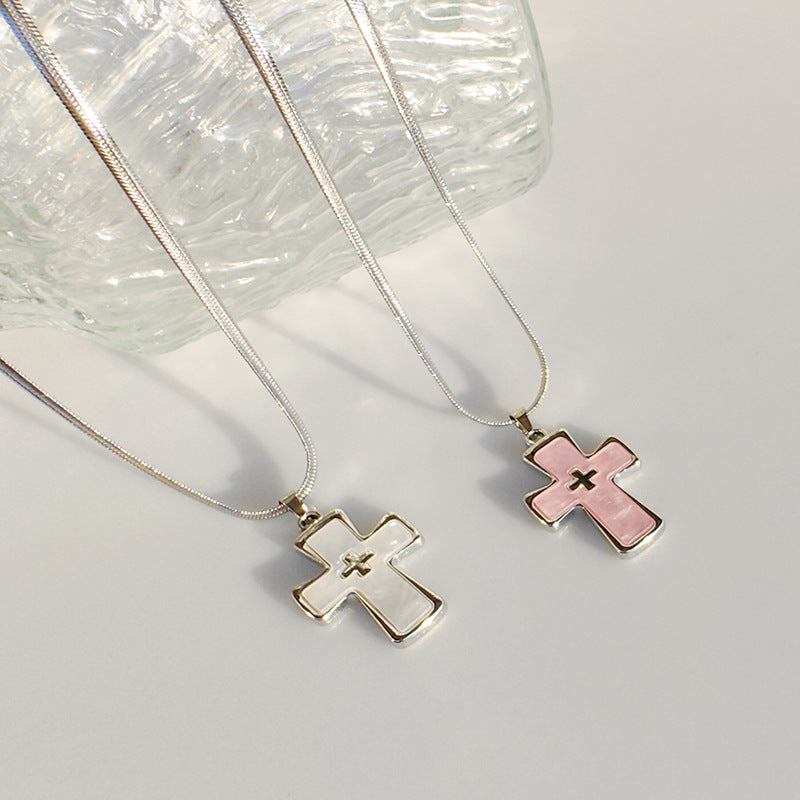 High-grade blade chain double cross pendant necklace