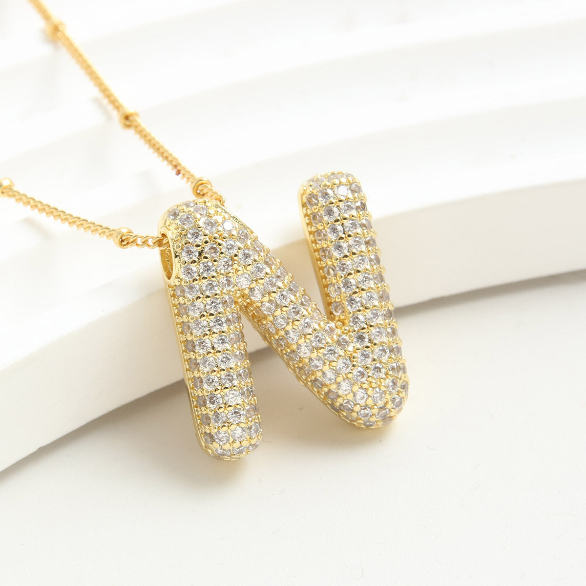 Bubble Initial Necklace 14k Gold Plated Cubic Zirconia