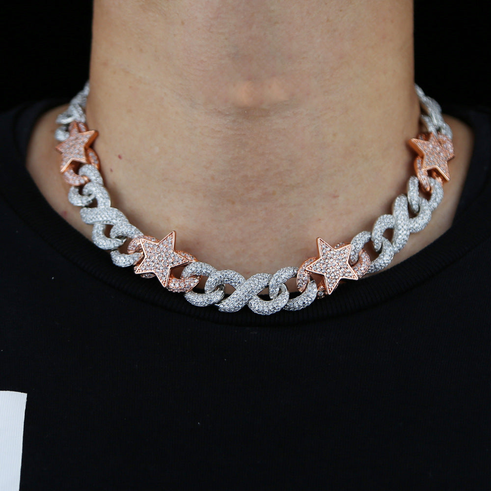 Hip-hop figure-eight Cuban chain two-tone star and eye pendant