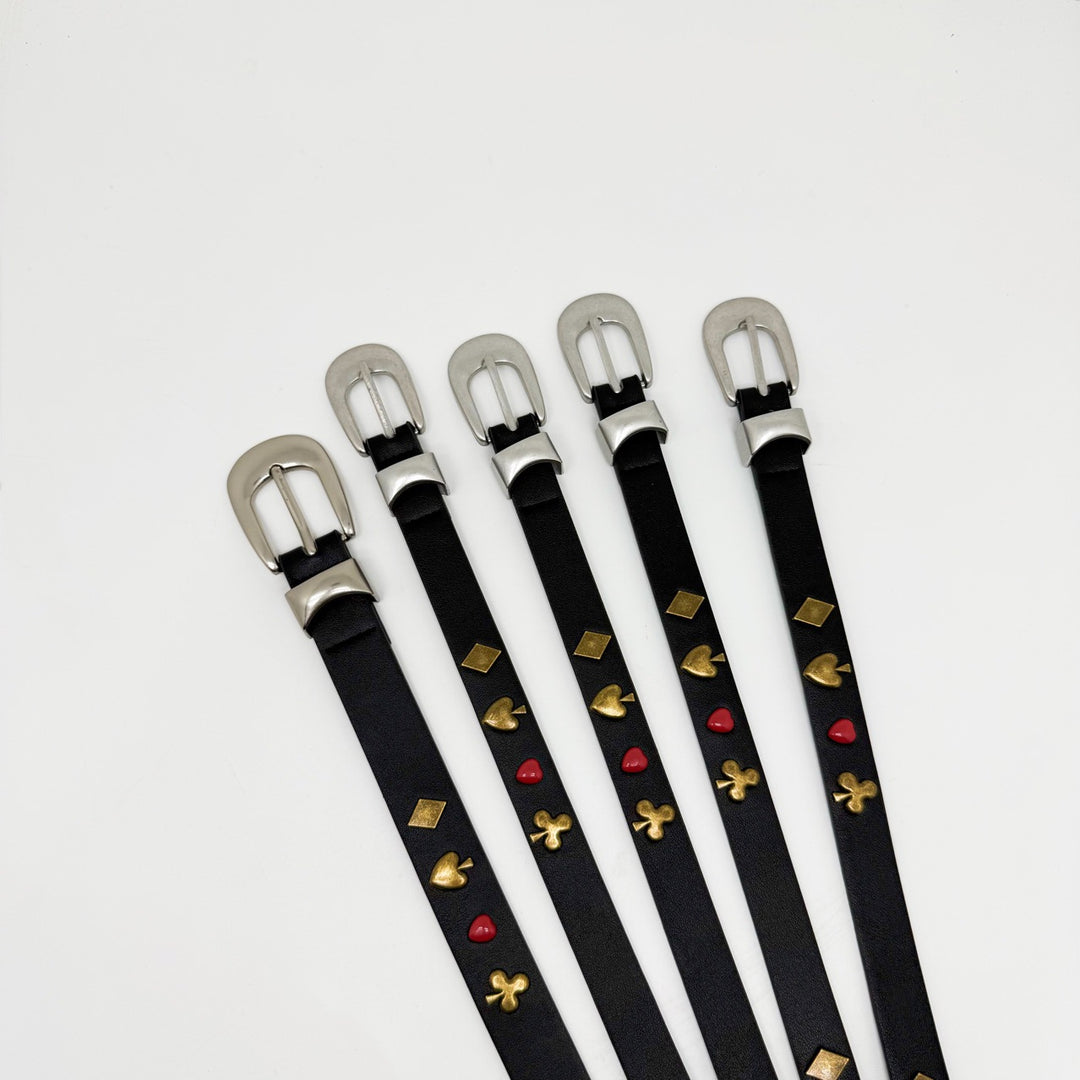 Riveted Slim Belt with Poker Card Motif