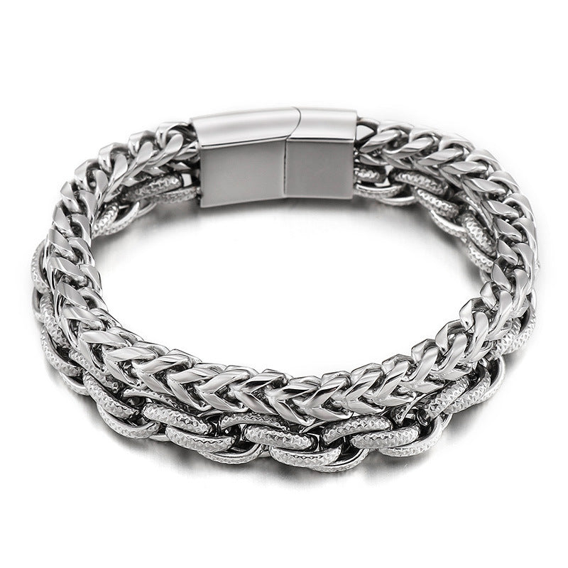 Punk Rock Minimalist Fashion Stainless Steel Double-Layer Bracelet