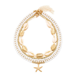 Starfish shell rice bead multi-layer necklace