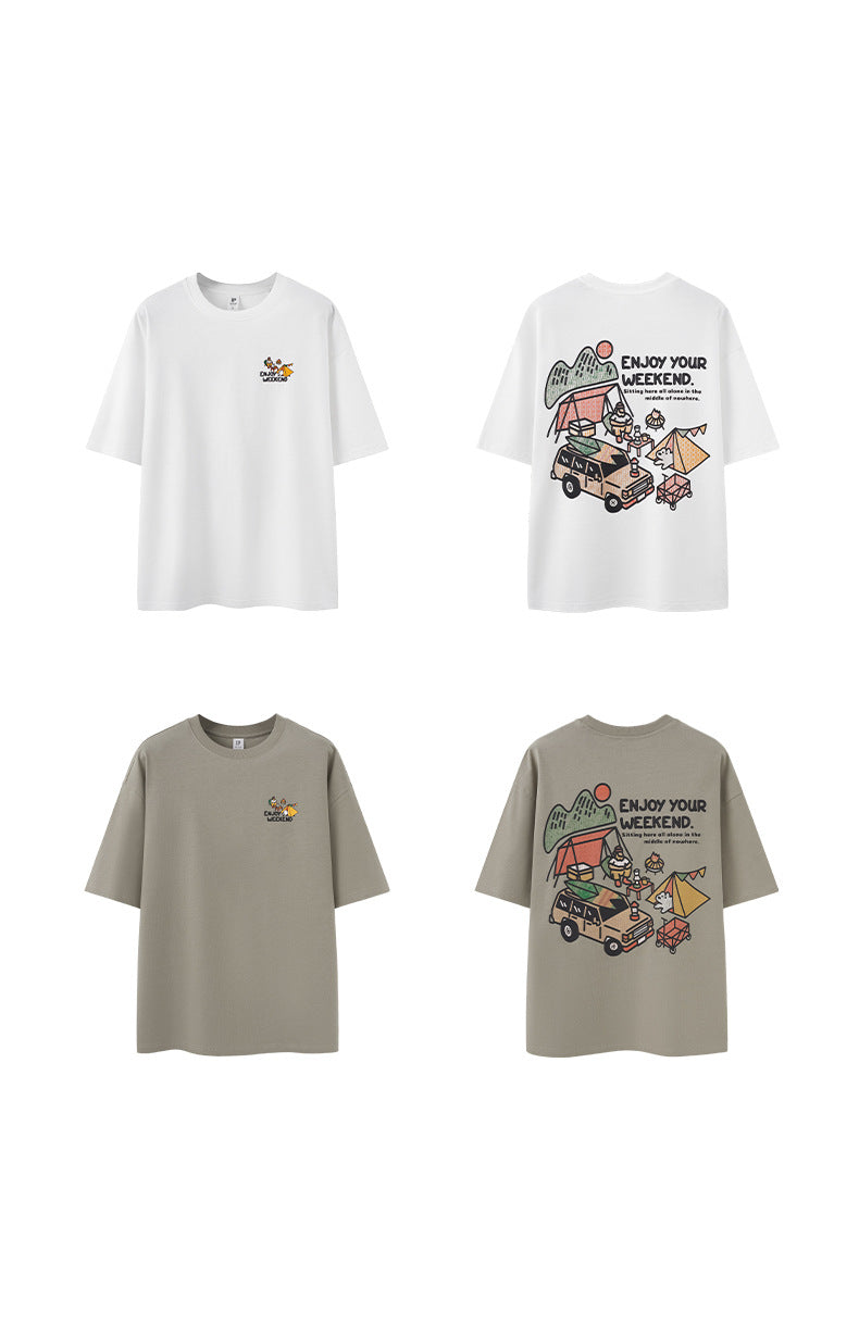 Camping Printed T-Shirt, Loose Fit, Short-Sleeve T-Shirt