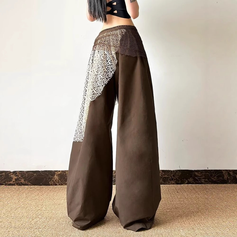 Pleated faux two-piece casual pants