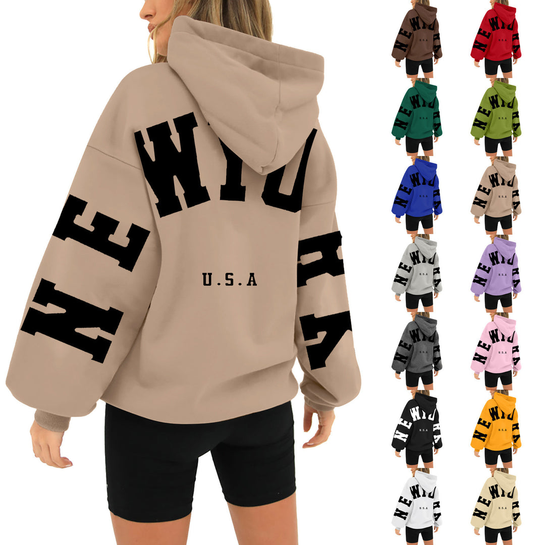 wyo newyork letter print hoodie, loose fit, oversized hoodie