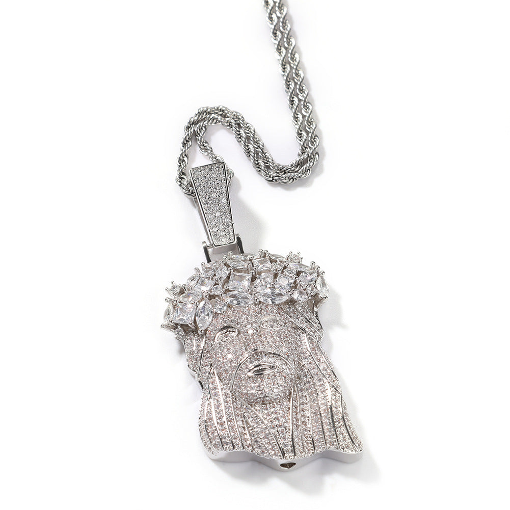 Hip Hop  Iced Out CZ Jesus Piece Pendant Necklace