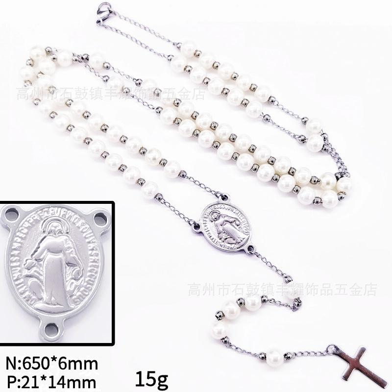 rosary necklace 6mm cross necklace