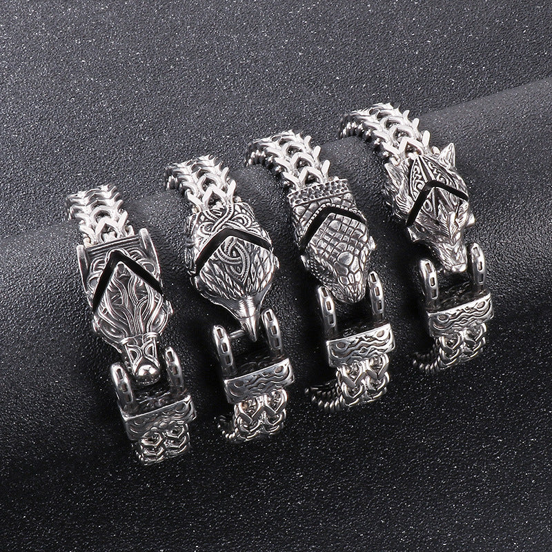 Viking Personalized Eagle Beak Wolf Head Snake Head Bracelet