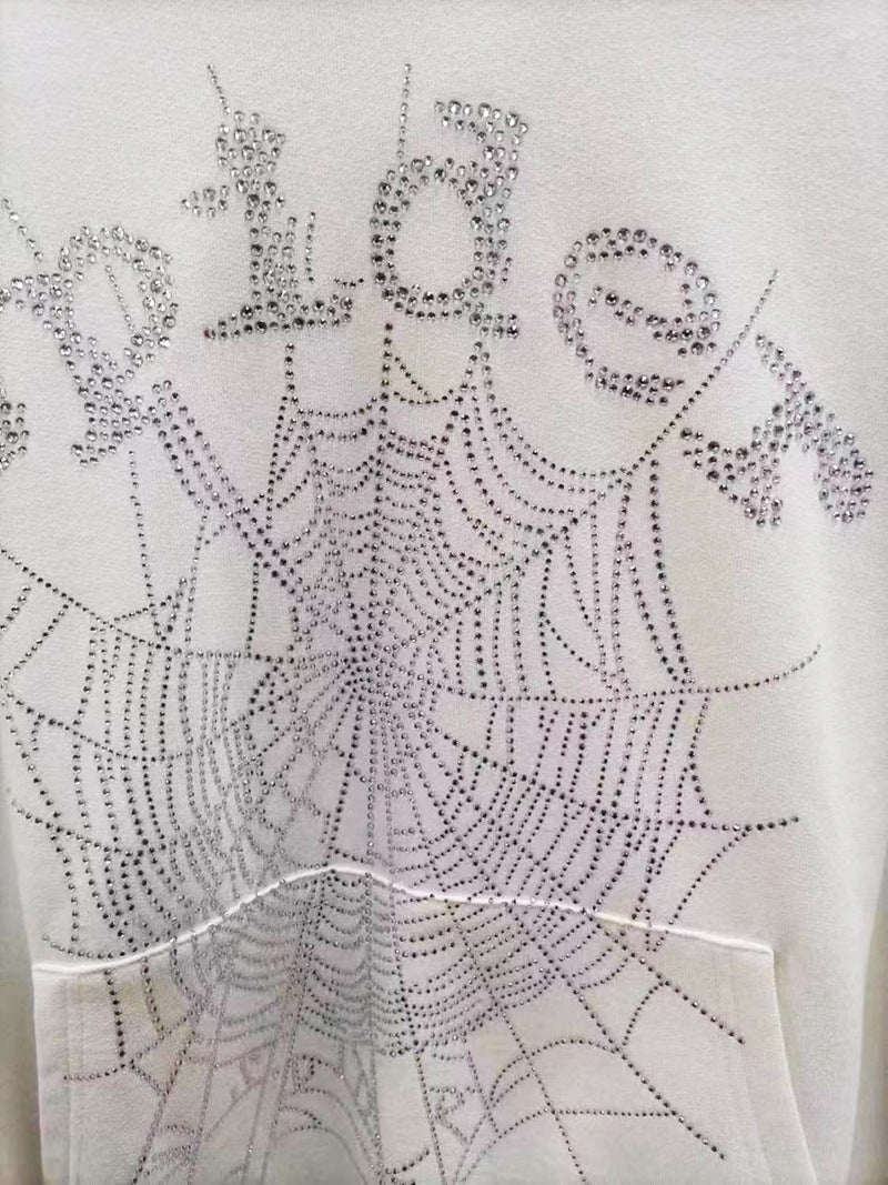 Sp5der fleece-lined hoodie with spiderweb print.