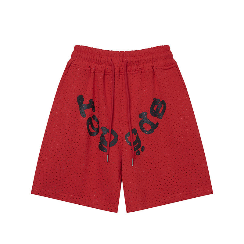 Sp5de five-inch shorts with full-on rhinestone hot-fix design