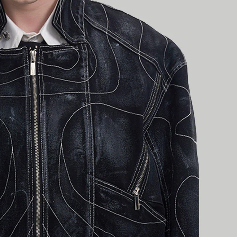 Flare pattern retro motorcycle jeans