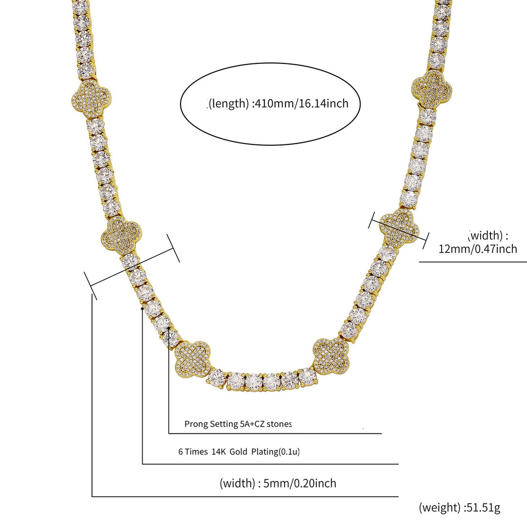 Hip-hop four-leaf clover zircon chain, tennis chain.
