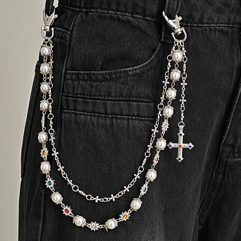 Rhinestone & Pearl Jewelry Set: Bracelet, Necklace, and Waist Chain