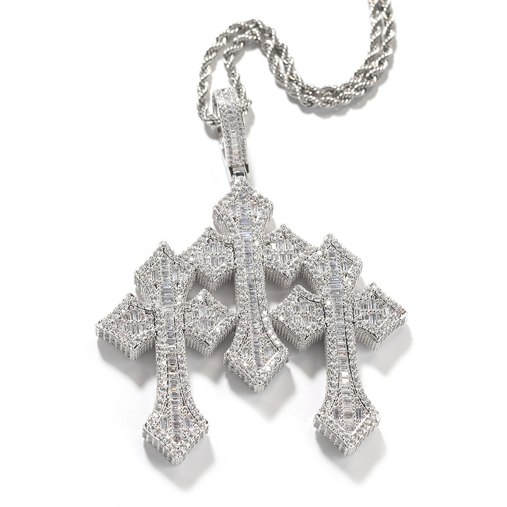Retro Cross Square Zircon Inlay Necklace
