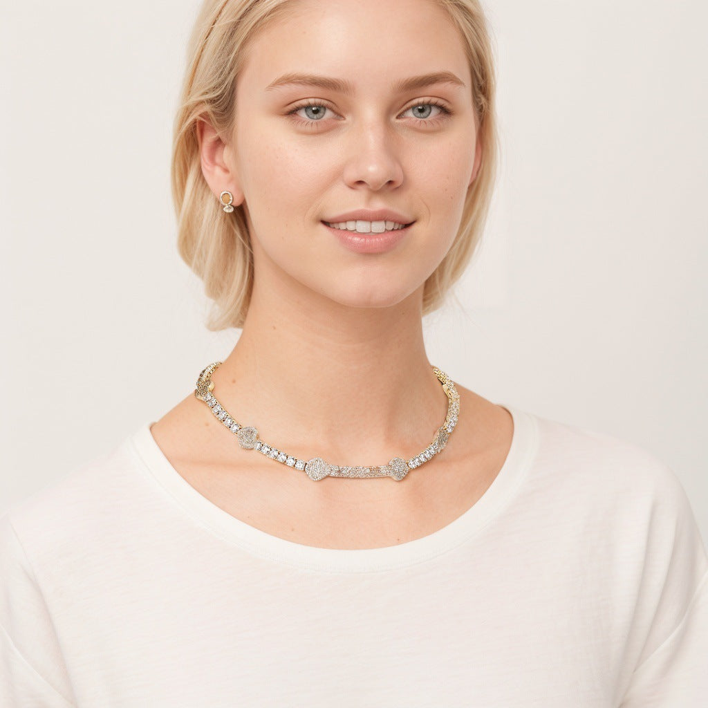 Hip-hop four-leaf clover zircon chain, tennis chain.