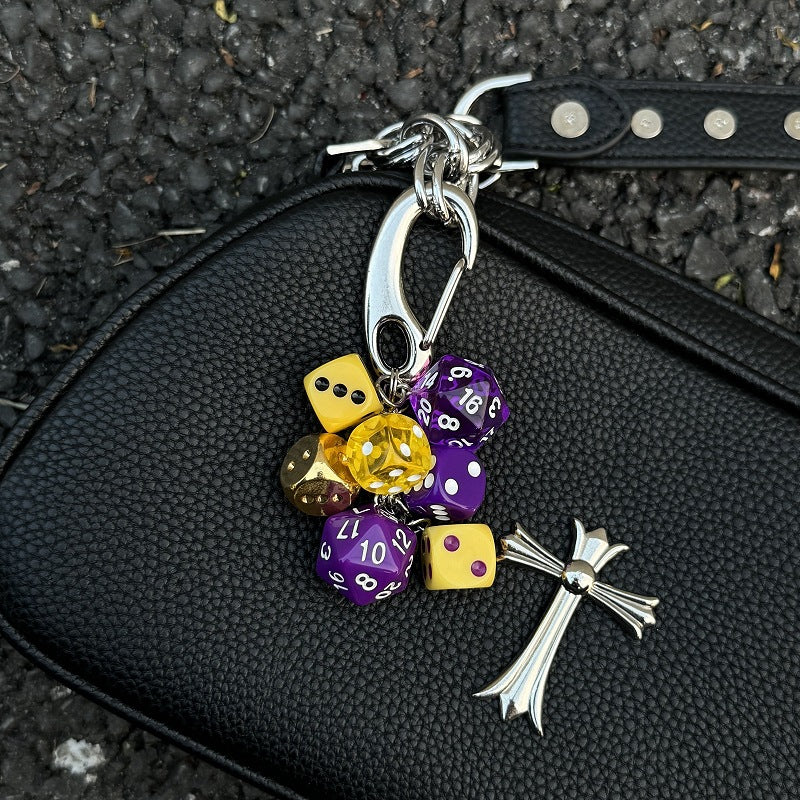 Purple and Gold Dice Handmade Bag Charm Waist Ornament