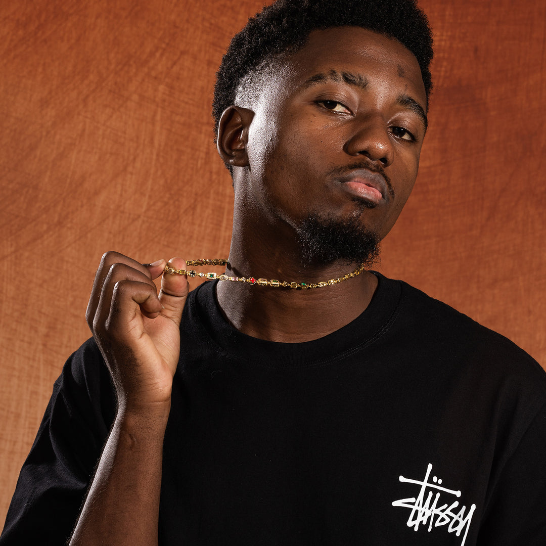 Hip-Hop Diamond-Encrusted 6mm Colored Gemstone Bracelet