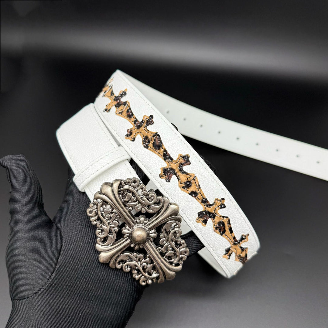 Chrome Hearts Cross designed classic leather belt for jeans