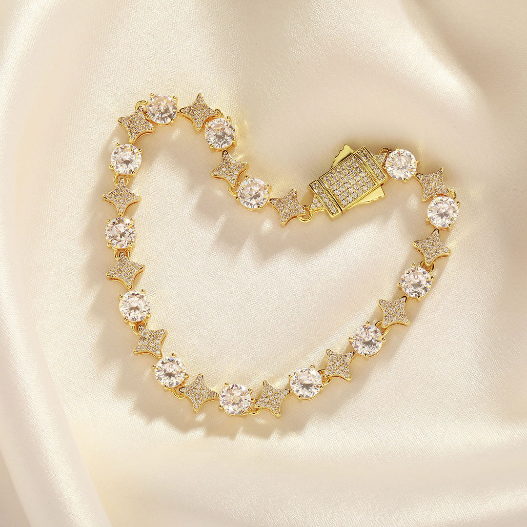 4mm Tennis Chain, 6mm Copper-Set Zircon Star & Sunburst Bracelet