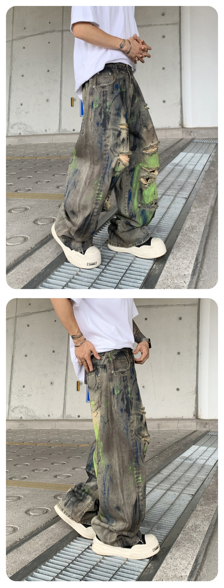 Wasteland-Style Distressed Loose-Fit Scythe Cut Jeans