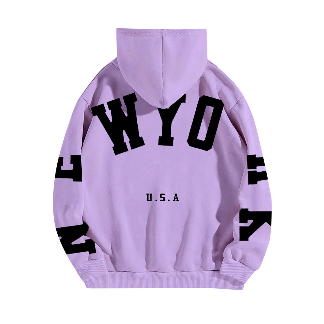 wyo newyork letter print hoodie, loose fit, oversized hoodie