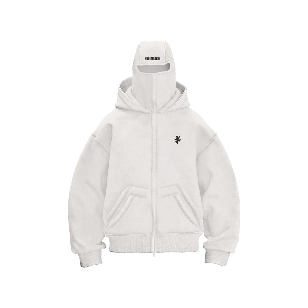 Letter embroidered ninja mask double hooded sweatshirt