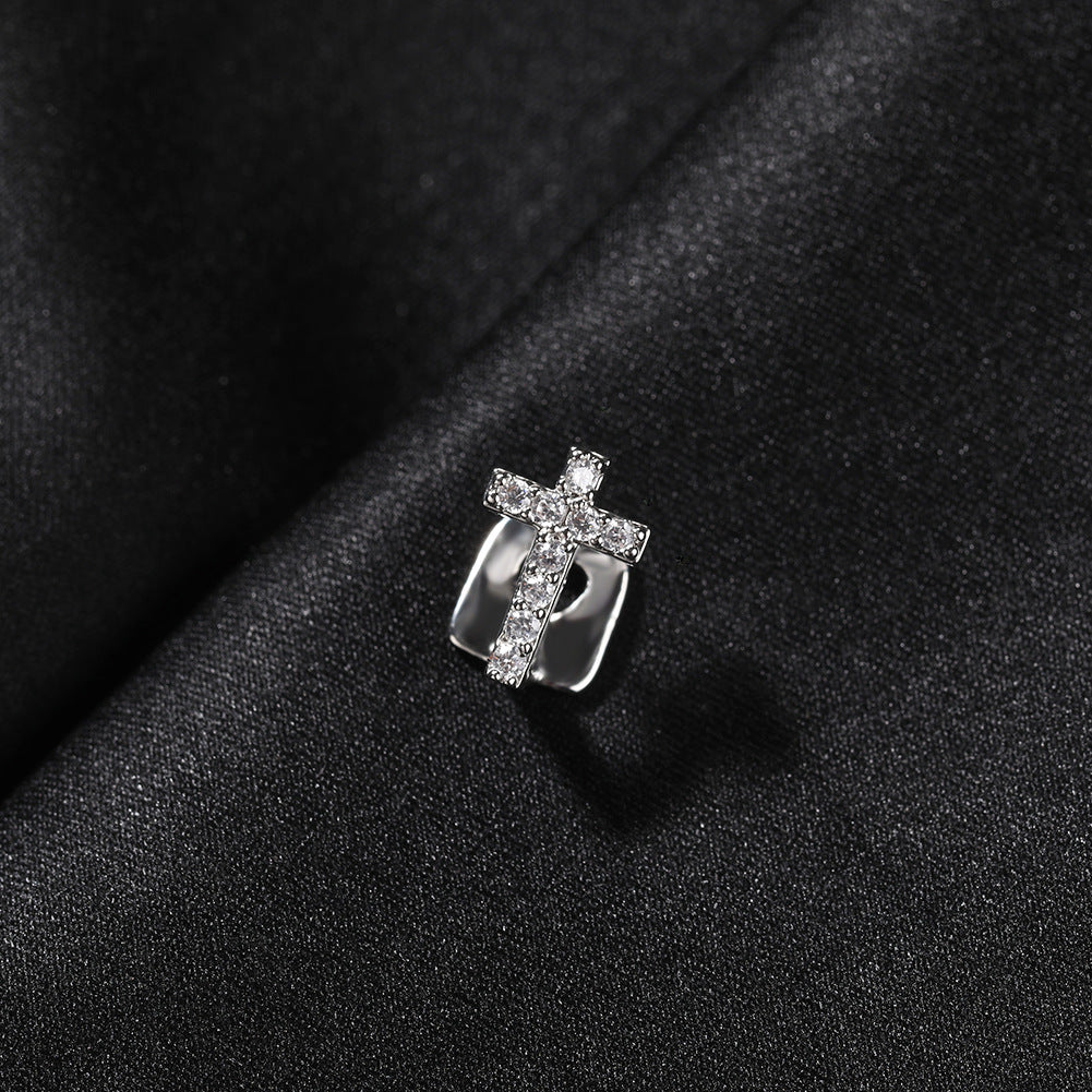 Hip-hop gold braces with zirconia cross Teeth Grillz