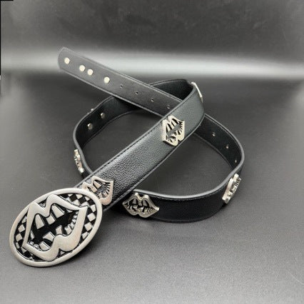 Chrome Hearts Silver Lips Distressed Belt