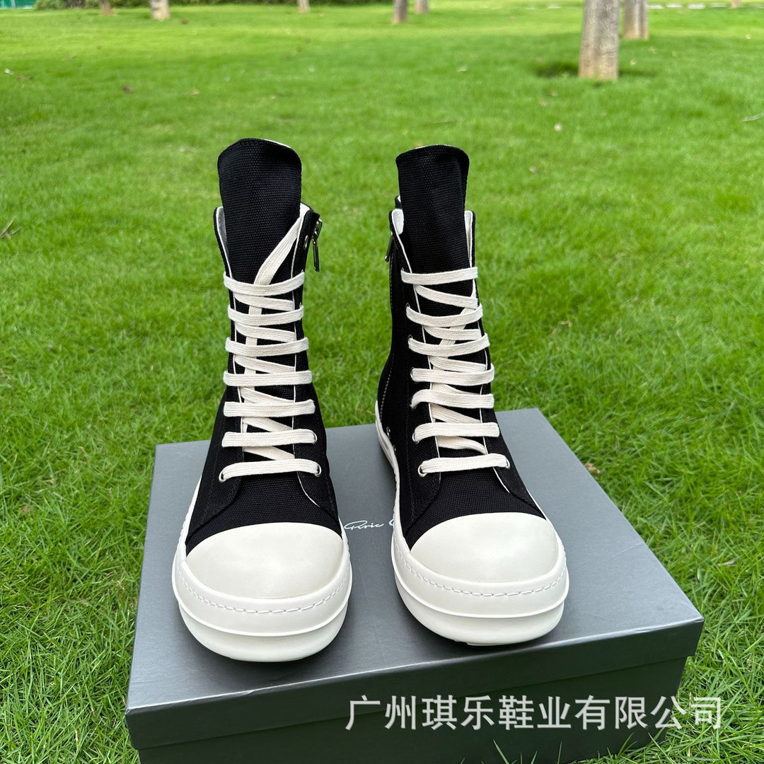 Plus-Size Thick-Soled, Black, Unisex Canvas Sneakers
