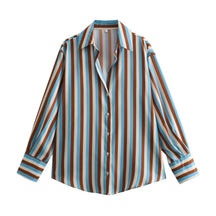 Striped satin long-sleeved shirt