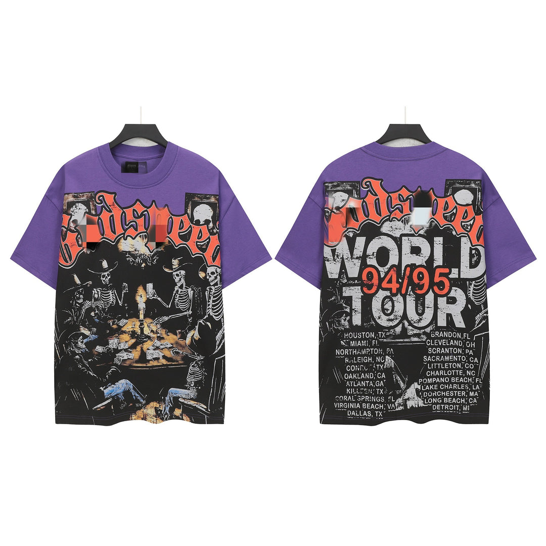 Skull Man rock band print hip-hop loose T-shirt