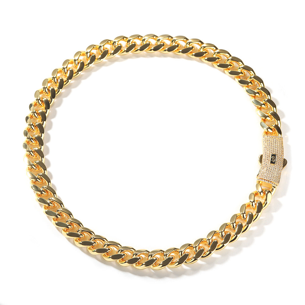 Hip-hop diamond-encrusted clasp smooth Cuban chain