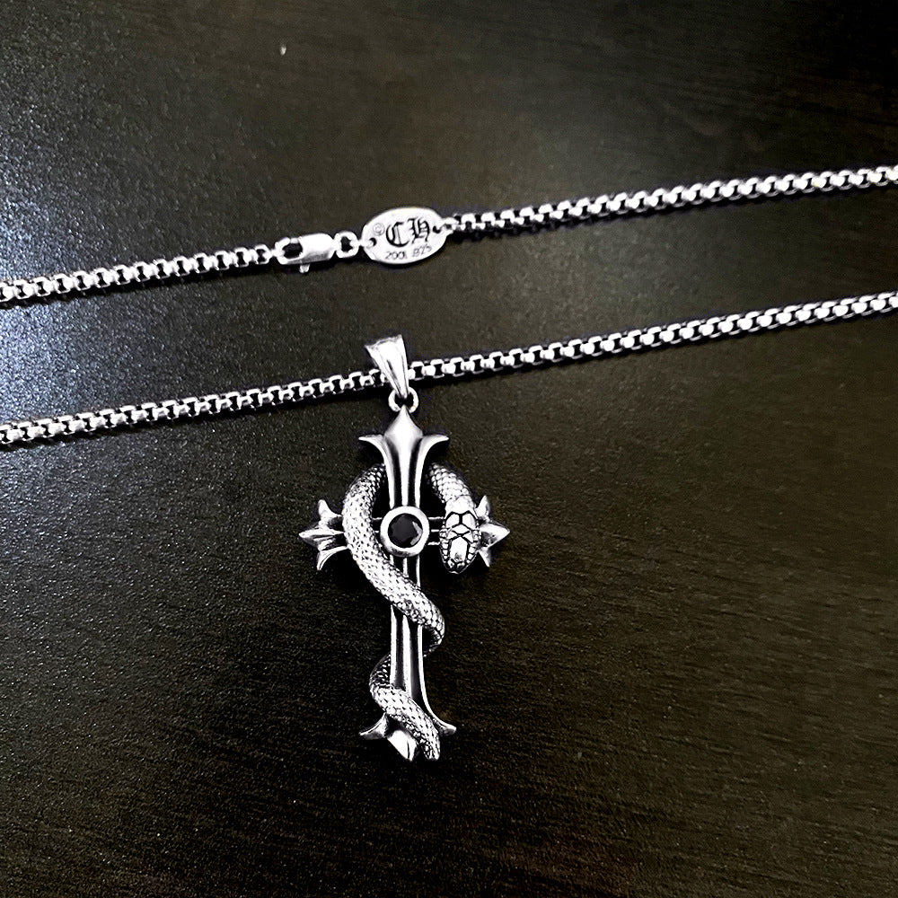 chrome hearts snake cross enamel necklace