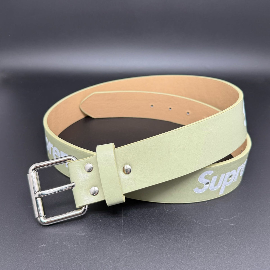 Belt with Letter Print and Metal Buckle