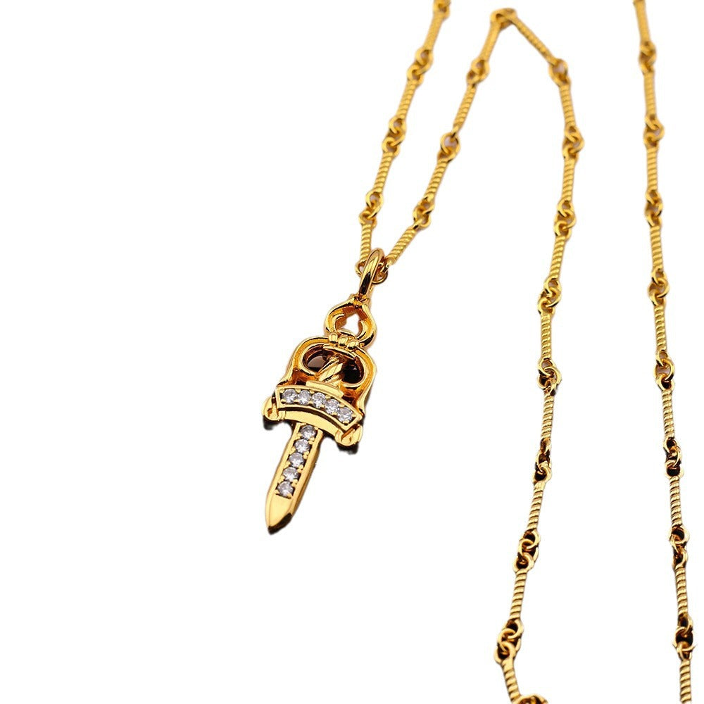 chrome hearts gold diamond dagger necklace