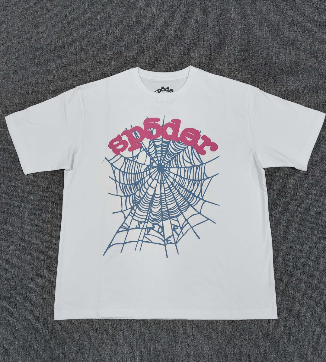 Hip-hop SP5der loose-fitting spider web T-shirt with lettering