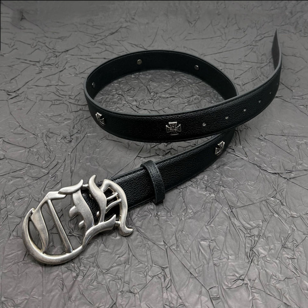 Chrome Hearts Belt with Cross Rivets and Tongue Buckle
